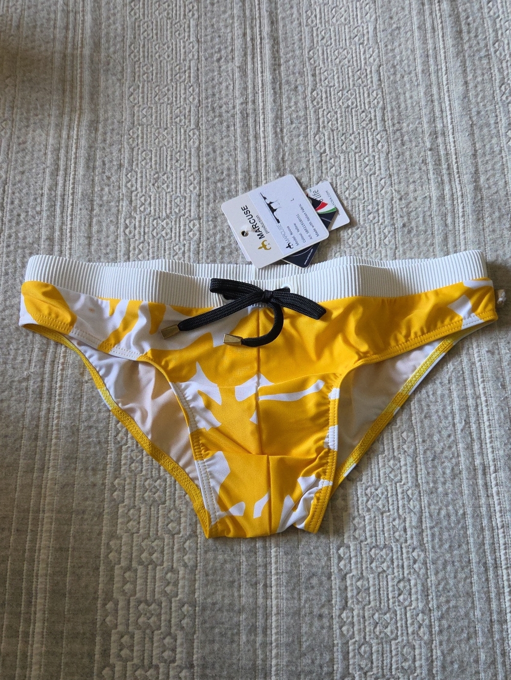 Marcuse Men Yellow & White Swim Brief with Elastic Waistband